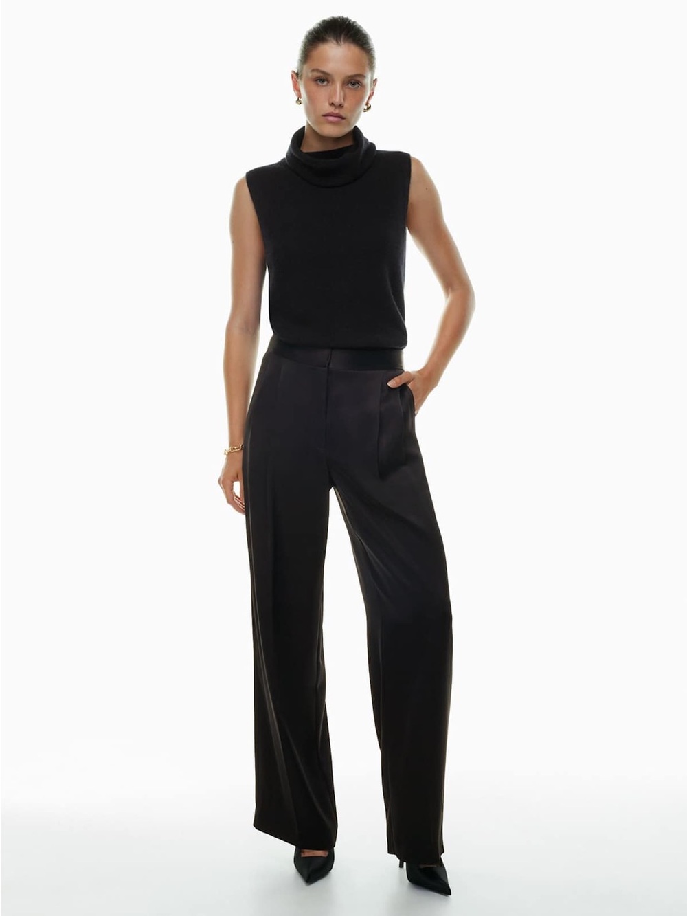 Babaton Wide-Leg Silk Satin Trousers